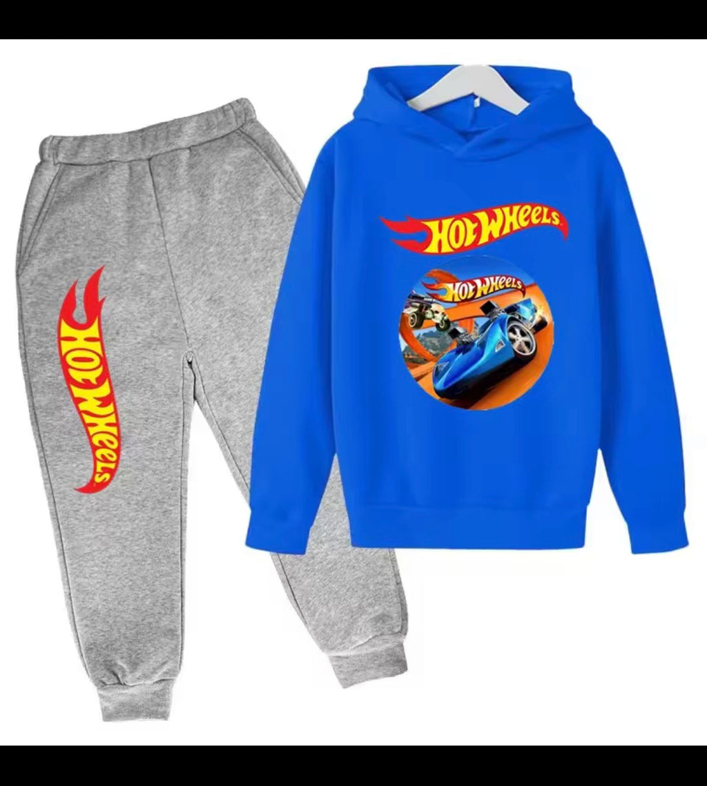 Kids’ Hot Wheels Printed Hoodie and Joggers Set – Black 2-Piece Tracksuit, Ages 3–12 Years