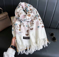 Women’s Winter Warm Embroidered Pashmina Scarf – Thick Soft Shawl Wrap with Tassels