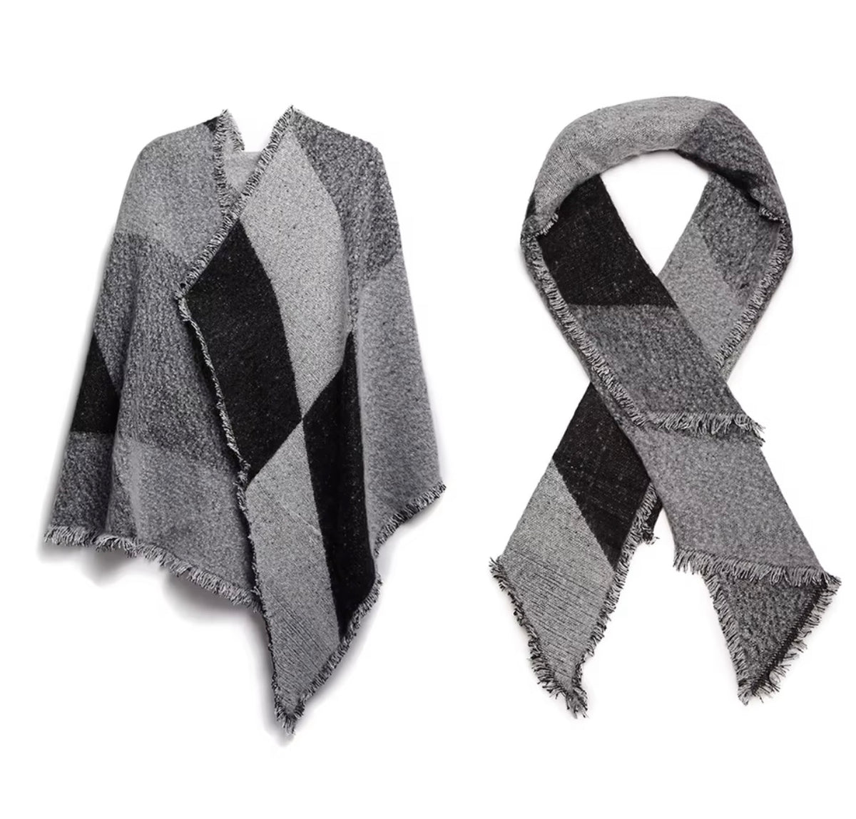 Women’s Oversized Winter Scarf – Patchwork Pashmina Wrap & Poncho