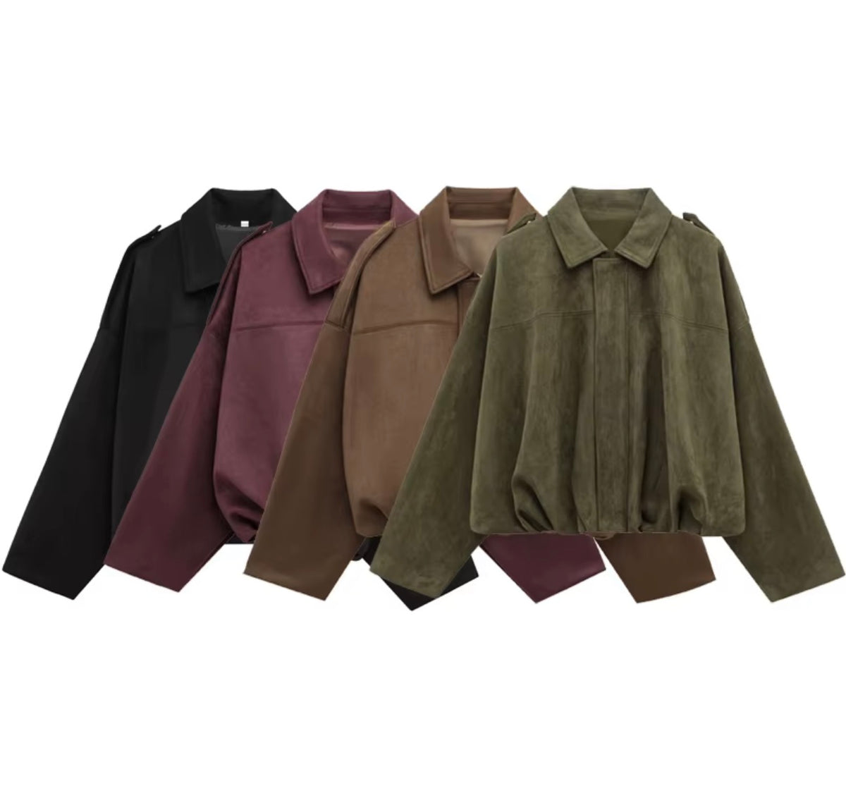 Women’s Cropped Suede Bomber Jacket – Long Sleeve Zip-Up Jacket, Available in 6 Colours