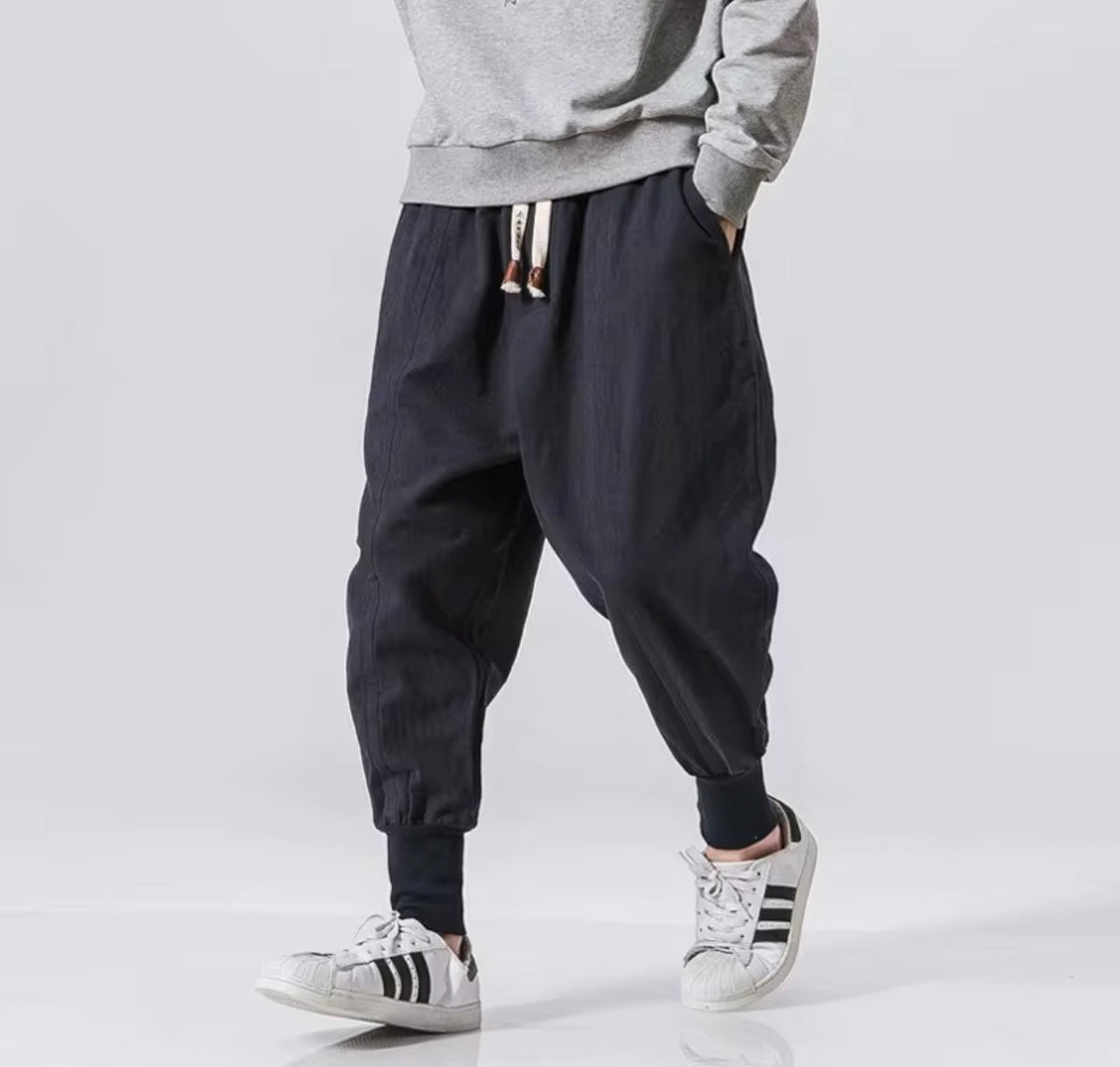 Men’s Cotton-Linen Harem Joggers – Oversized Baggy Drop-Crotch Trousers