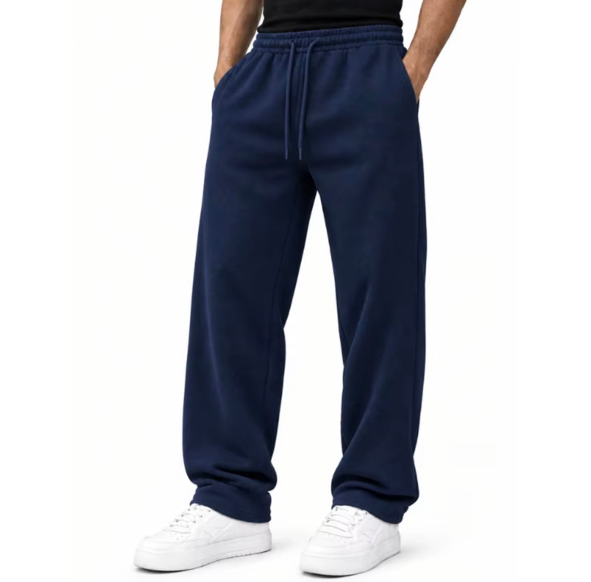 Men’s Grey Fleece Joggers – Casual Sweatpants with Drawstring Waist, Zip Pockets & Open Hem, Sizes S–5XL