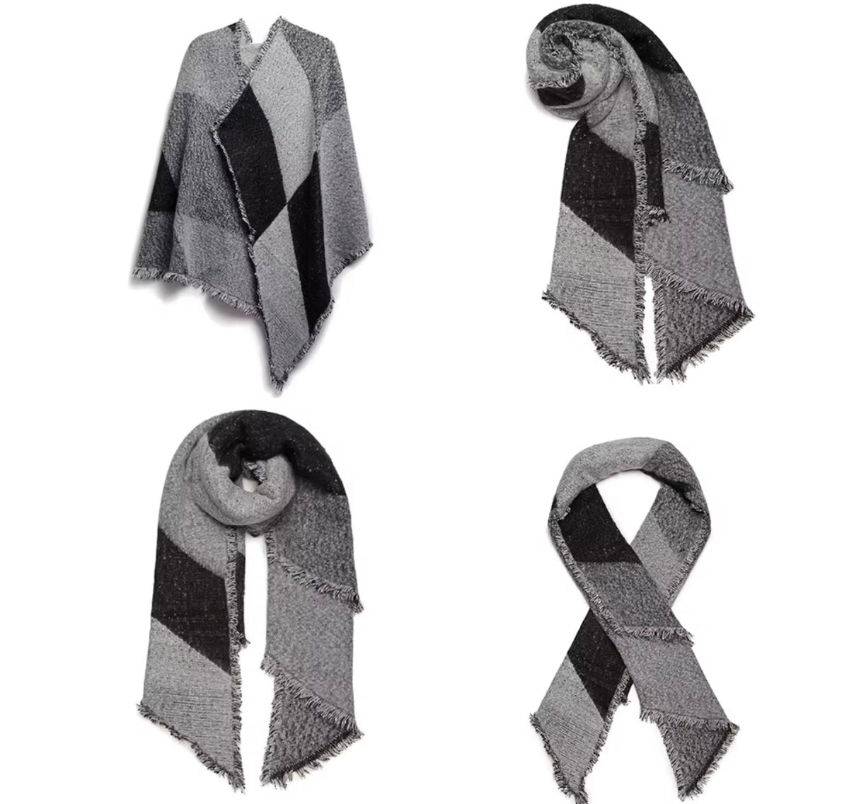 Women’s Oversized Winter Scarf – Patchwork Pashmina Wrap & Poncho