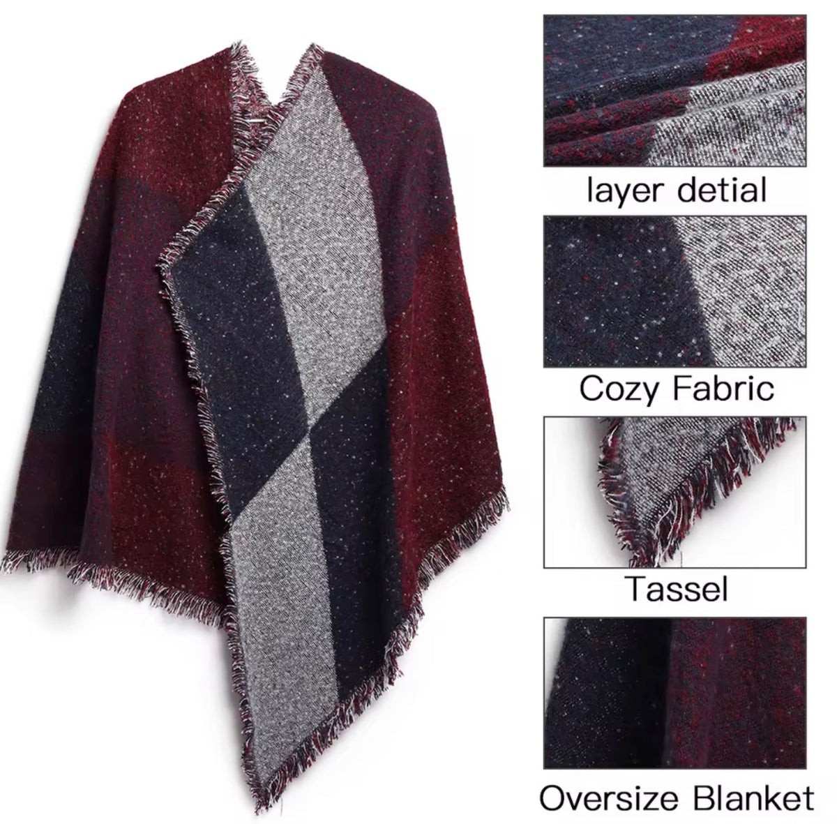 Women’s Oversized Winter Scarf – Patchwork Pashmina Wrap & Poncho