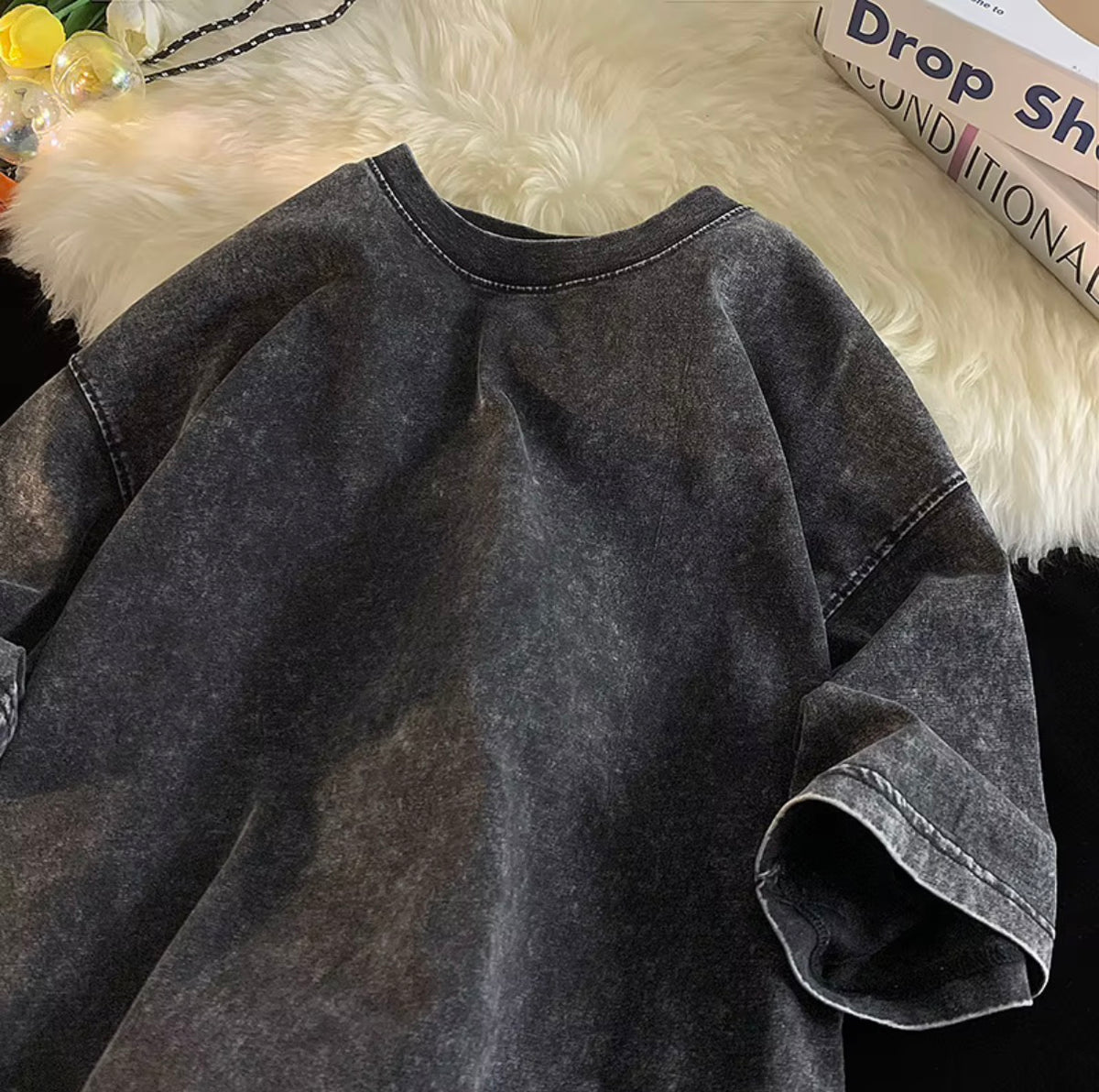 Vintage Charcoal Acid Wash Oversized T-Shirt – Y2K Streetwear Tee