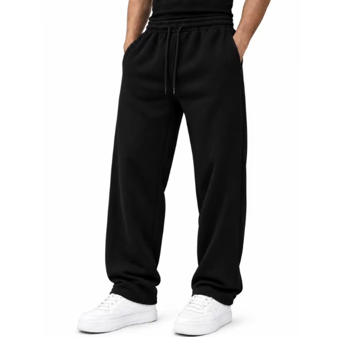 Men’s Grey Fleece Joggers – Casual Sweatpants with Drawstring Waist, Zip Pockets & Open Hem, Sizes S–5XL