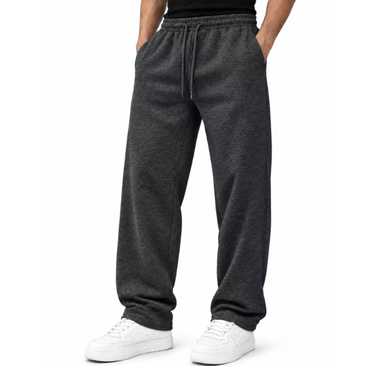 Men’s Grey Fleece Joggers – Casual Sweatpants with Drawstring Waist, Zip Pockets & Open Hem, Sizes S–5XL
