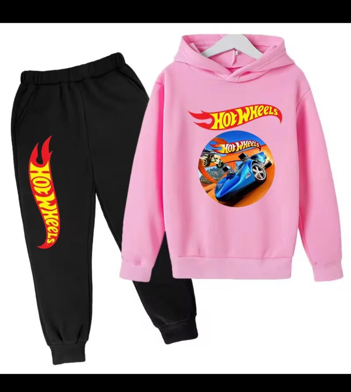 Kids’ Hot Wheels Printed Hoodie and Joggers Set – Black 2-Piece Tracksuit, Ages 3–12 Years