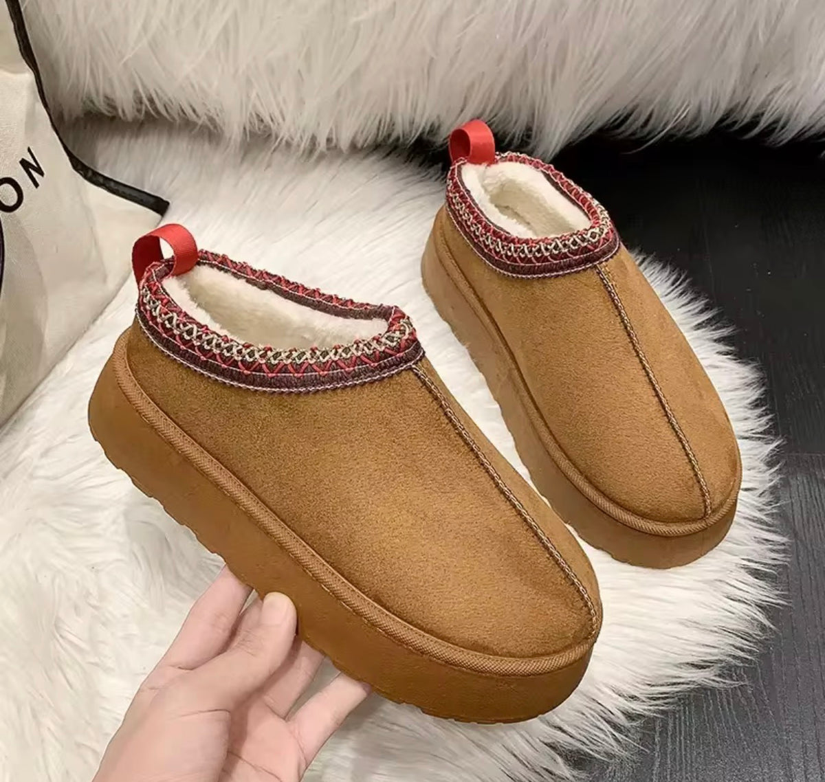 Women's Warm Fleece-Lined Winter Slippers – Thick Sole, Slip-On Snow Shoes