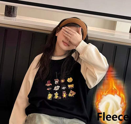 Girls’ Fleece-Lined Sweatshirt – Warm Contrast Sleeve Pullover for Kids